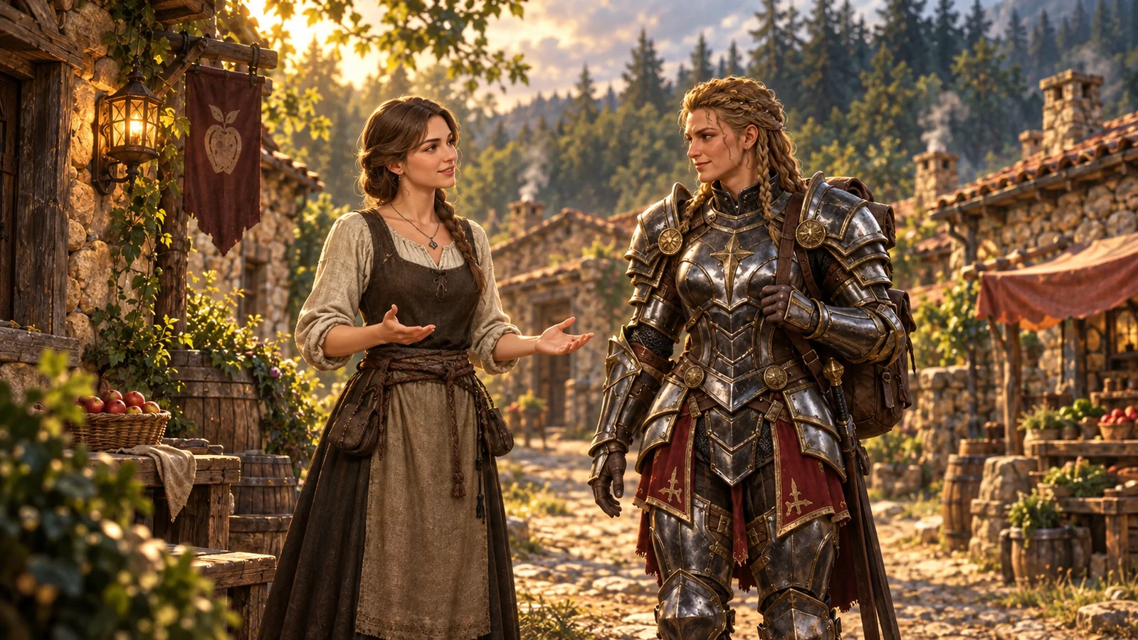 Illustration of Lydia speaking to a female Warrior in Cameron